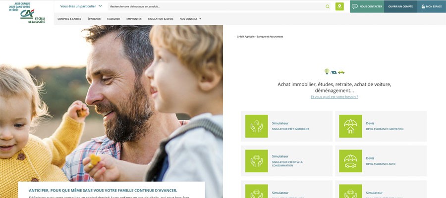 capture d'écran de la page d'accueil de crédit agricole