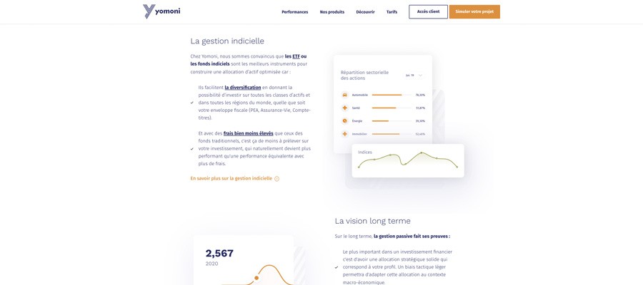 Capture décran de la page daccueil de yomoni la gestion