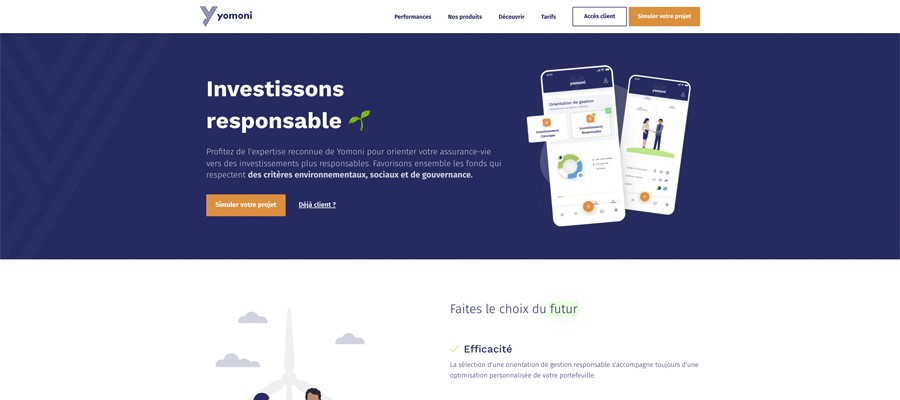 Capture décran de la page daccueil de yomoni l'assurance vie ESG