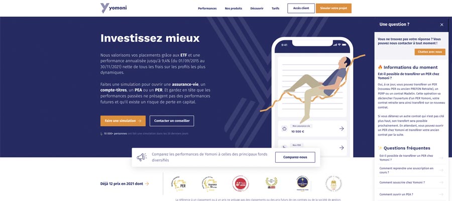 Capture décran de la page daccueil de yomoni le service client