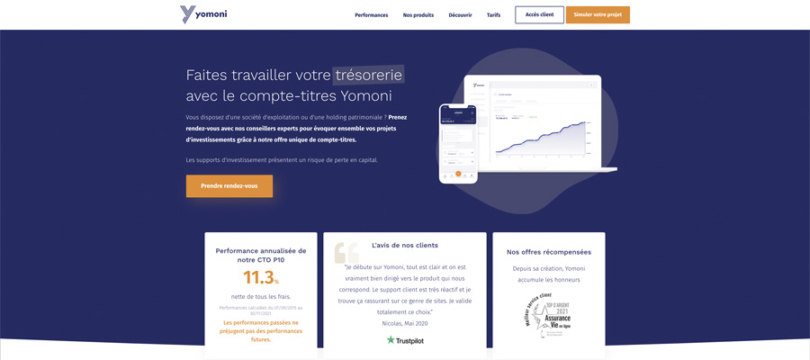 Capture décran de la page daccueil de yomoni trésorerie