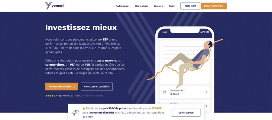 Capture décran de la page daccueil de yomoni