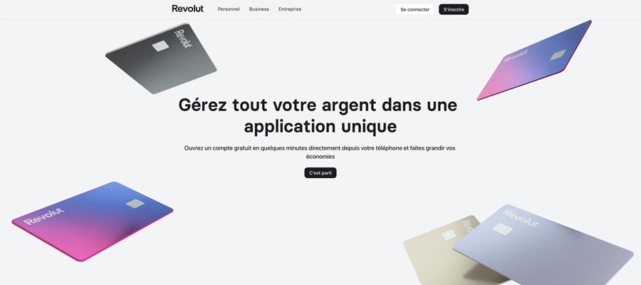 capture d’écran de la page d’accueil de revolut