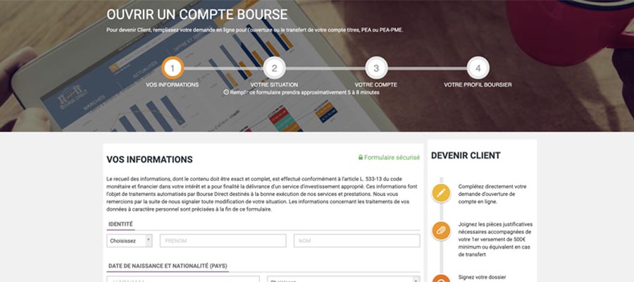 capture d'écran de ouvrir un compte