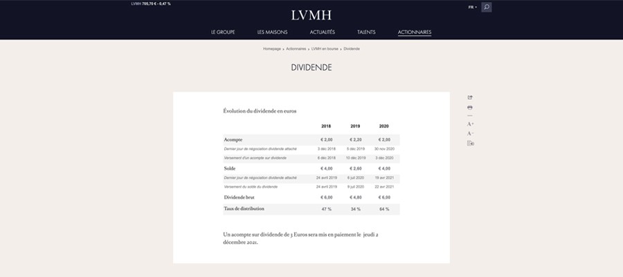 capture d'écran de dividende lvmh