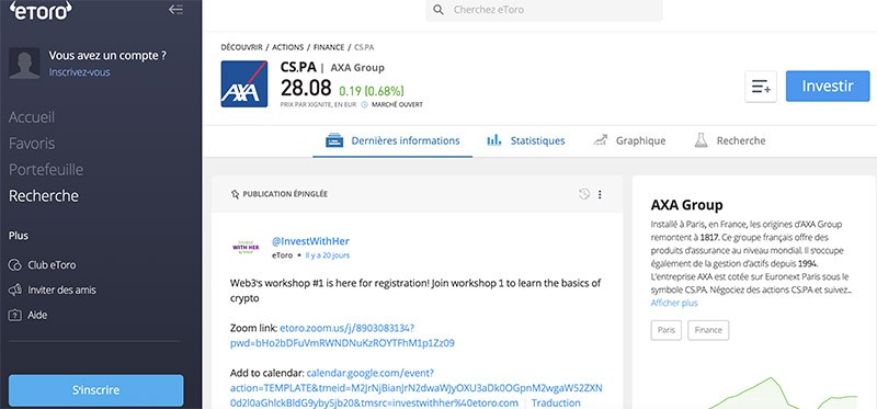 capture d'écran axa group informations etoro