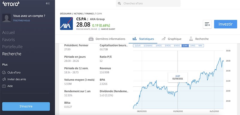 capture d'écran axa group sur etoro