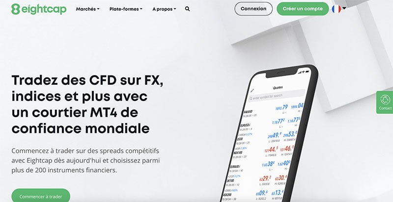 capture d'écran eightcap broker online tradez des cfd