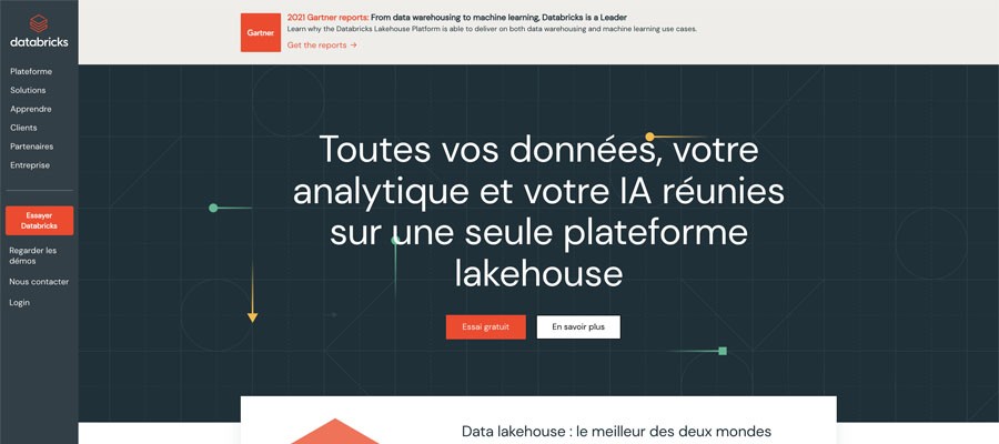capture d'écran de la page d'accueil de databricks