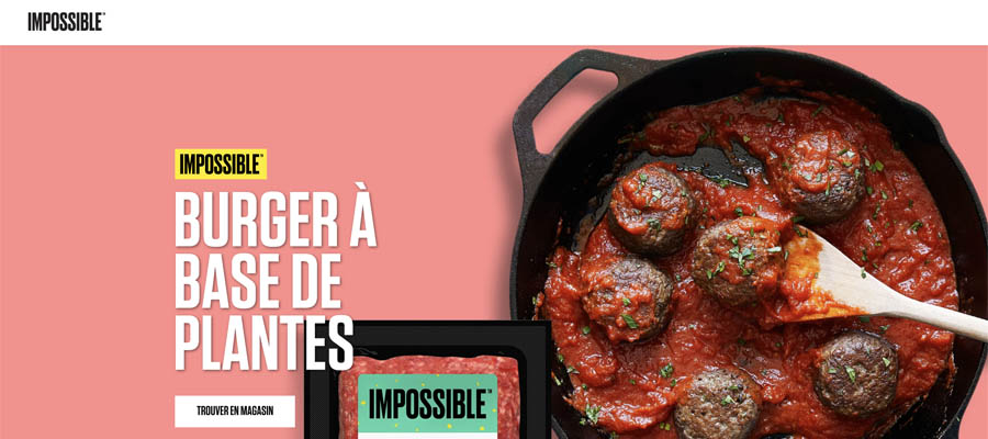 capture d'écran de la page d'accueil de impossible foods