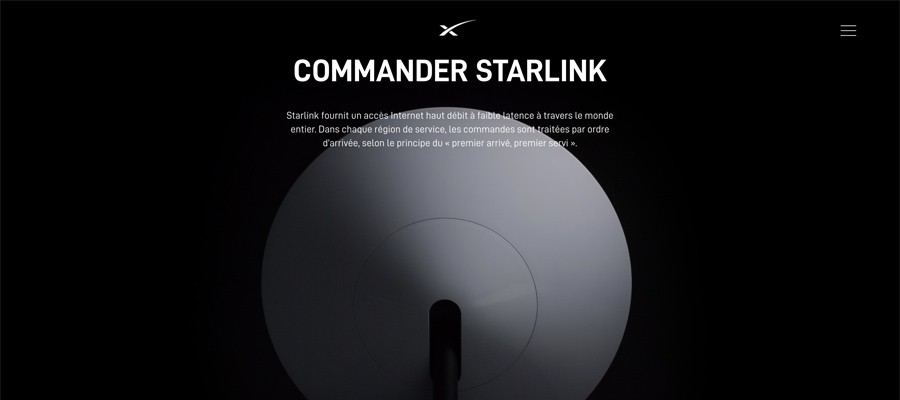 capture d'écran de la page d'accueil de starlink