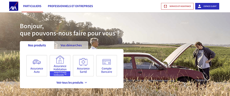 capture d'écran axa page de accueil