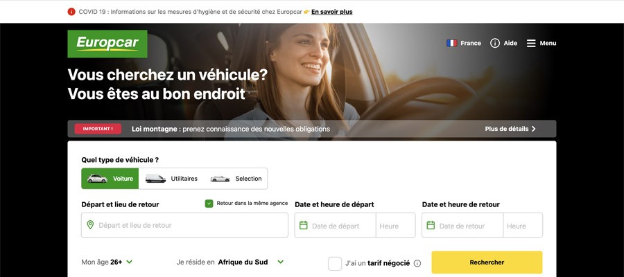 capture d’écran d’accueil europcar