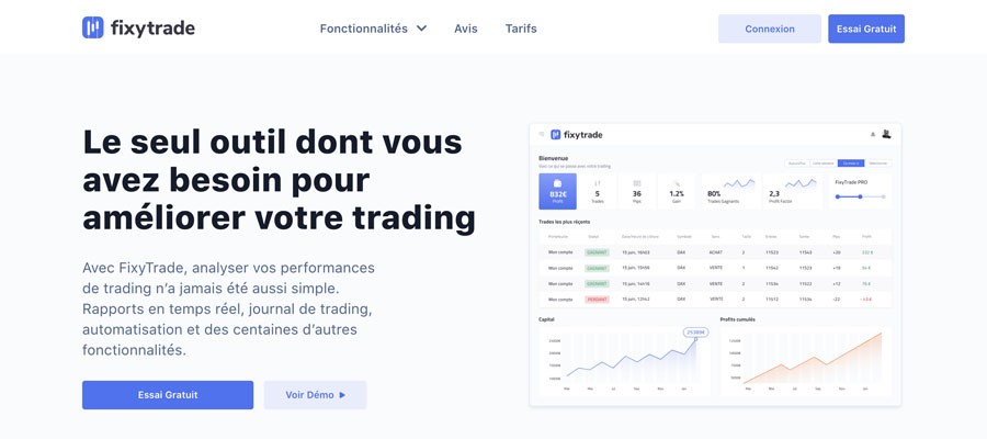 capture d’écran d’accueil fixy trade