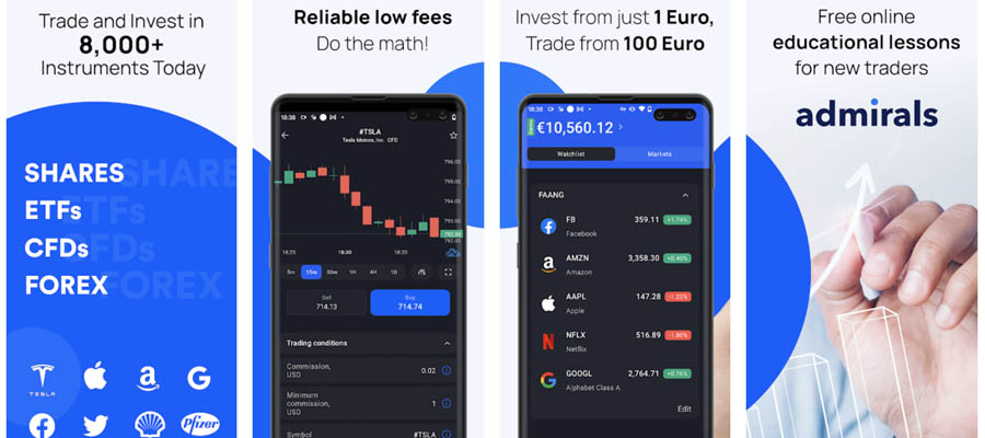 capture d’écran l'application de trading admirals