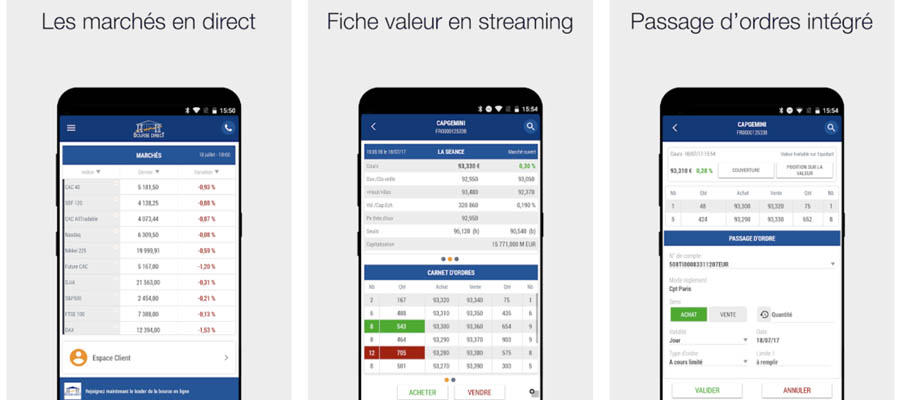 capture d’écran l'application de trading bourse direct