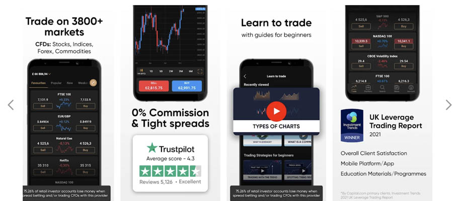 capture d’écran l'application de trading capital com