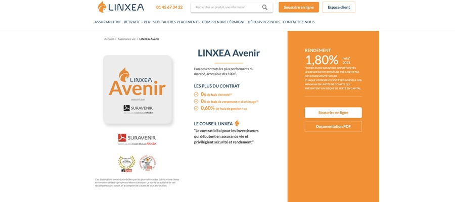 capture d’écran linxea frais