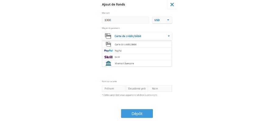 eToro déposer des fonds