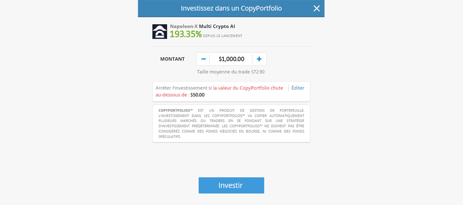 eToro portefeuilles disponibles