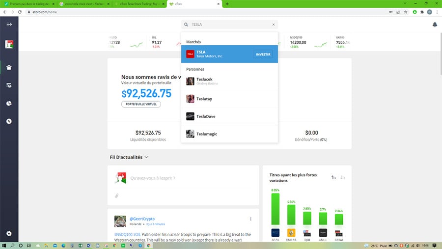 capture de ecran etoro tesla marches