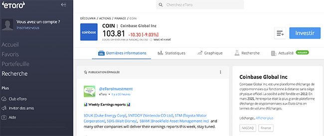 capture site etoro avec coinbase actions