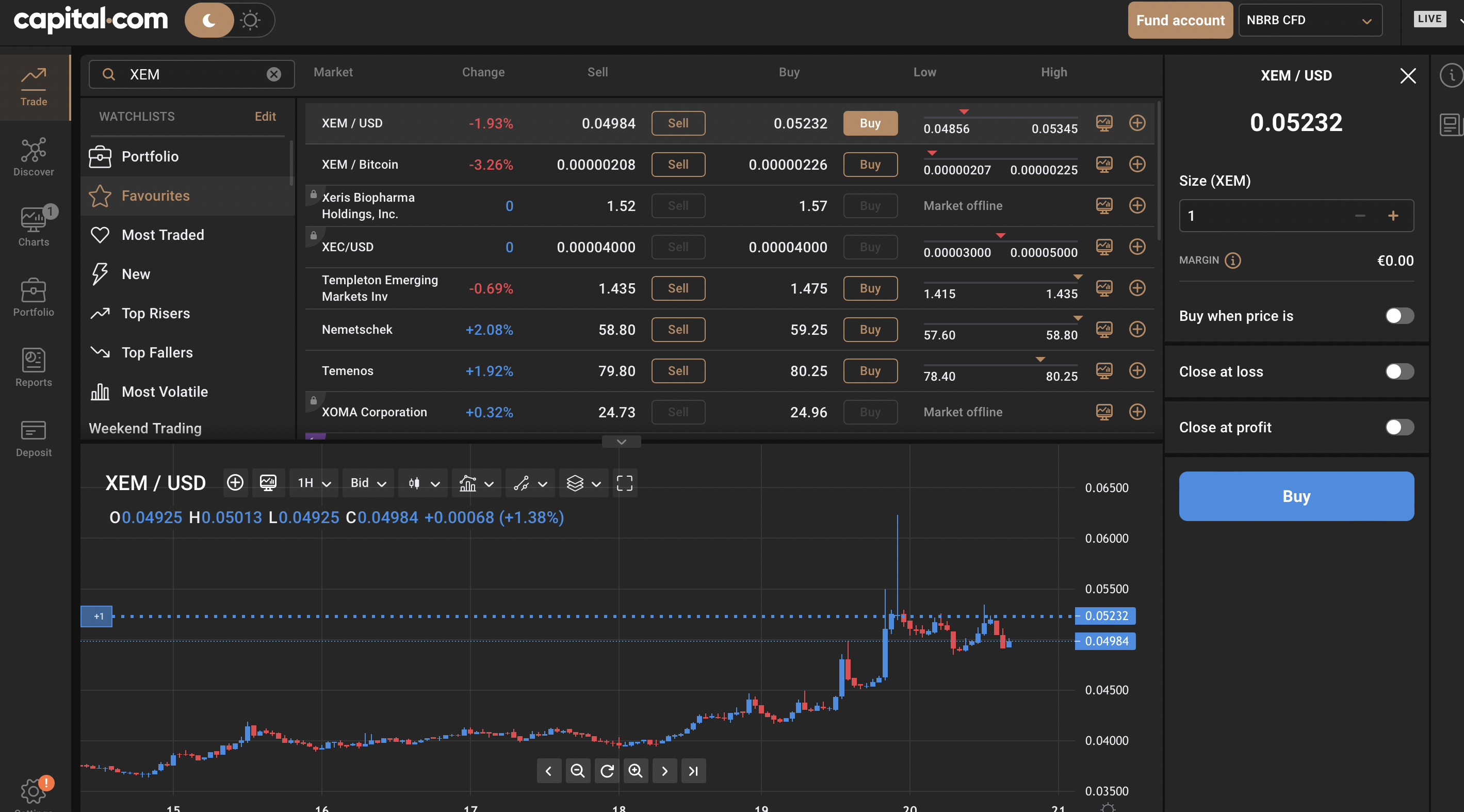 acheter de la crypto NEM sur capital.com